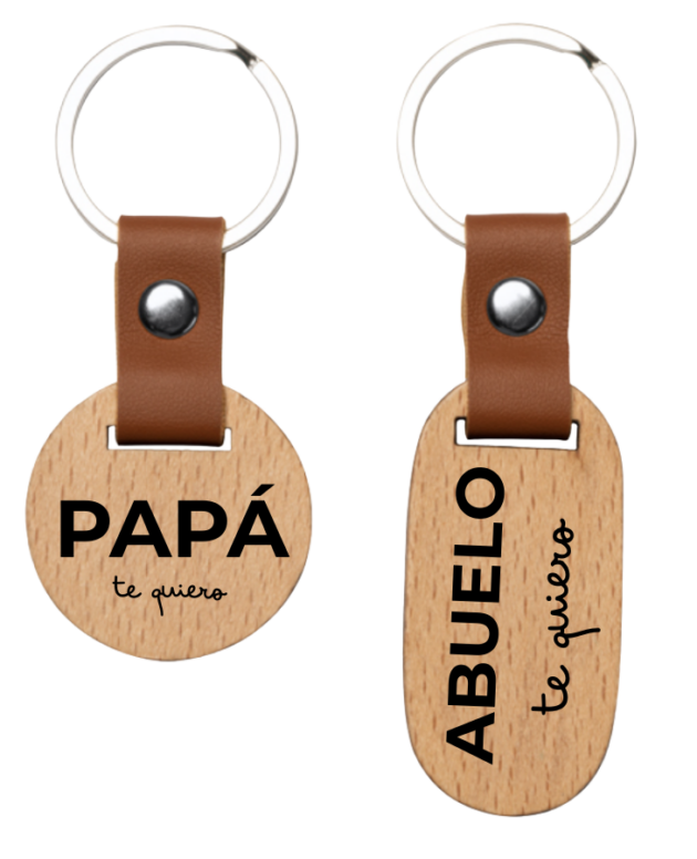 Llavero de madera y polipiel grabado