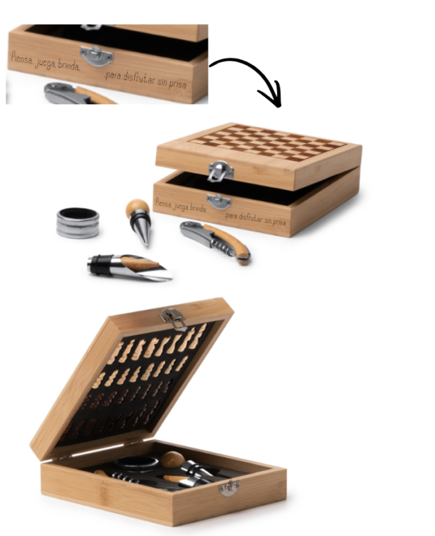 Ajedrez con accesorios para vino