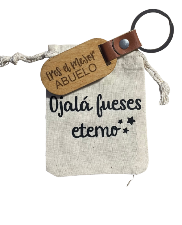 Llavero de madera y polipiel grabado