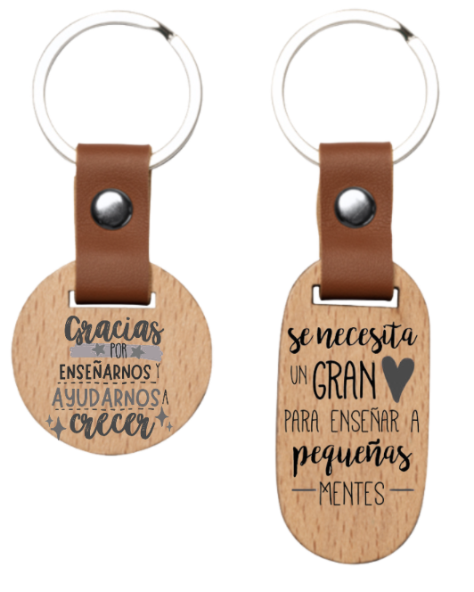 Llavero de madera grabado para profesores