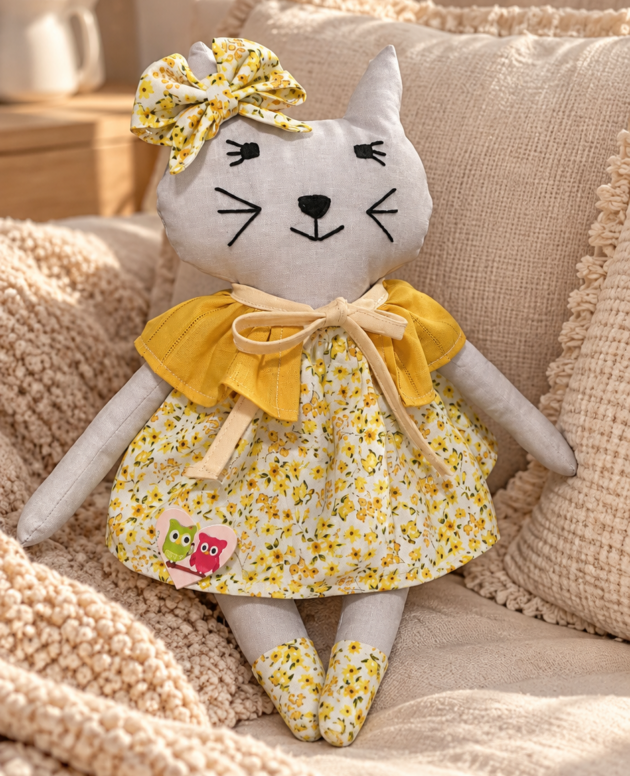 Gatita de tela artesanal personalizada